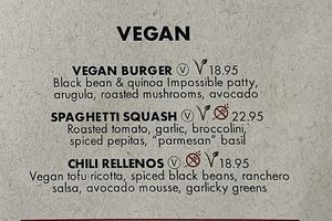 Menu showing three vegan options  at Union Kitchen & Tap in San Diego