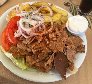 Fantastic Vegan Gyros! Huge Portions  at Kantirimi Grill House in Symi
