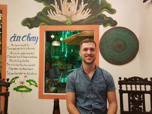 Happy full face at Ken Vegetarian and Coffee in Hoi An