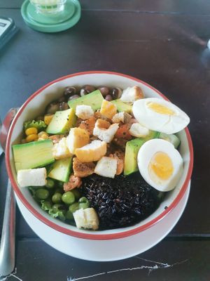 The vegan bowl came with egg and butter on the bread. This is frustrating as their menu has fried rice with egg and an option for without egg so I thought theyd understand this at Ken Vegetarian and Coffee in Hoi An