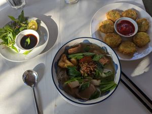 Pho and crispy tofu at Ken Vegetarian and Coffee in Hoi An