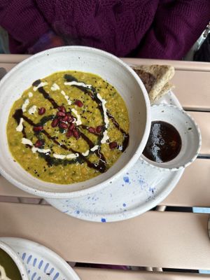 Dahl of the day with roti   at Tiger Eats Carrot in Brighton