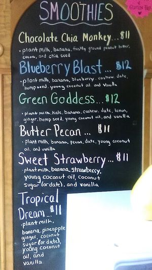 smoothie menu August 2018 at Healthy Gourmet To-Go in Saugerties
