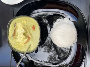 Green curry with steamed white rice   at Thai Paradise in El Dorado Hills