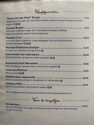 Menu  at Klooster Nieuwkerk in Goirle