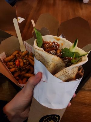 Mock chicken wrap at Salt & Pepper in Manchester