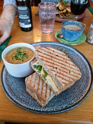 Tofu sandwich and mushroom soup at Ocho in Inveraray