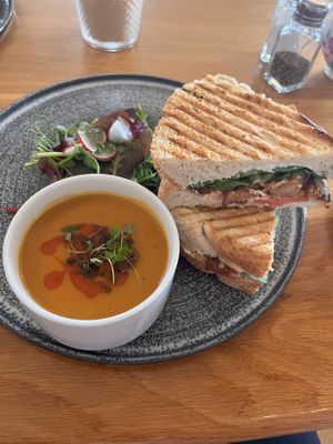 Sandwich with soup of the dayy  at Ocho in Inveraray