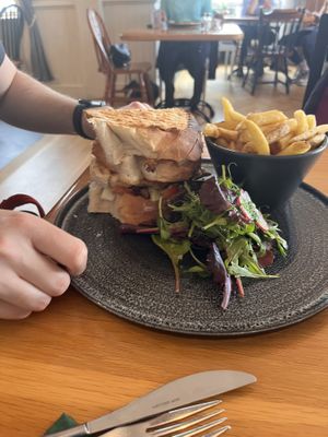 Sandwich with side of chips  at Ocho in Inveraray