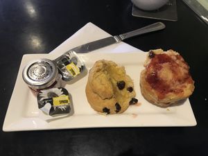 Fruit scone with vegan spread and strawberry jam  at Deliciously Gorgeous in Eastbourne