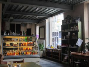 The front of the bookshop at Vegedajnia Nalanda in Wroclaw