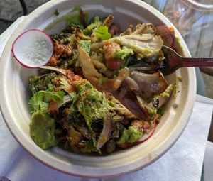 Grilled Maitake Bowl with Salsa Roja - generous portions mushrooms at Padrón in Oakland
