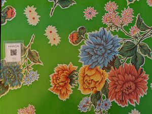 Festive decor (photo of tablecloths) at Padrón in Oakland