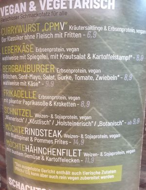 Speisekarte vegan at KABINE Restaurant in Essen