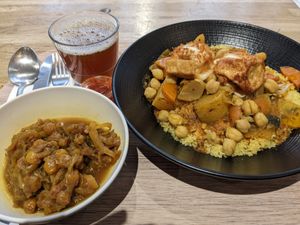 Couscous dinner with a side of the onion/raisin garnish at Cousbox in Lyon