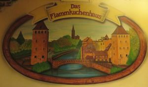 'Flammkuchenhaus' logo at Flammkuchenhaus in Saarbrucken