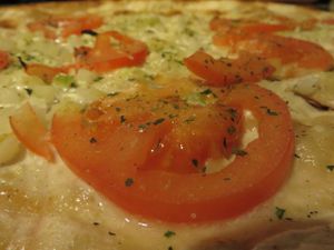 basil tarte flambee (vegan with soya sauce and no cheese) at Flammkuchenhaus in Saarbrucken