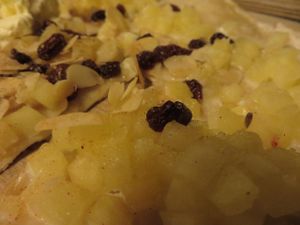 apple tarte flambee (vegan with soya sauce and no cheese) at Flammkuchenhaus in Saarbrucken