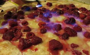 raspberry tarte flambee (vegan with soya sauce and no ice cream) at Flammkuchenhaus in Saarbrucken