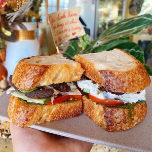 Sourdough sandwich with protein packed vegan meat  at Chickpea Eatery Thuan Chay in Hoi An