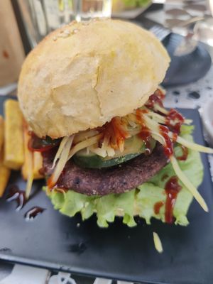 Veggie burger at Chickpea Eatery Thuan Chay in Hoi An