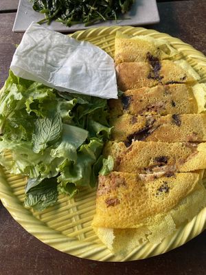This pancake was so amazing but I ate it wrong at first.   Gotta wrap it in the rice paper for the full effect.  Super yum!!  at Chickpea Eatery Thuan Chay in Hoi An