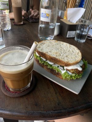 cappuccino and falafel sandwich   at Chickpea Eatery Thuan Chay in Hoi An
