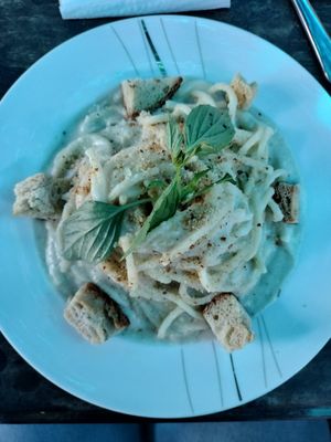 Alfredo pasta at Chickpea Eatery Thuan Chay in Hoi An