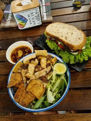Cao Lau and Black Bean Sandwich at Chickpea Eatery Thuan Chay in Hoi An