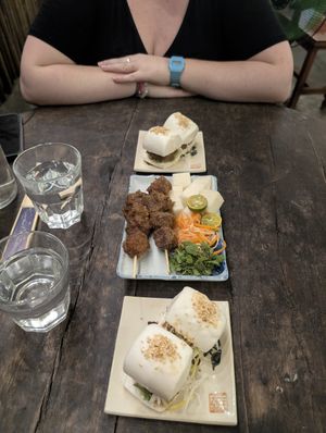 Bao buns and tempeh skewers at Chickpea Eatery Thuan Chay in Hoi An