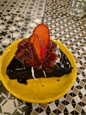 Beetroot brownie, served warm at Chickpea Eatery Thuan Chay in Hoi An