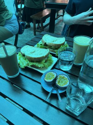 Chickpea and vegan beef sandwich with 2 smoothies  at Chickpea Eatery Thuan Chay in Hoi An