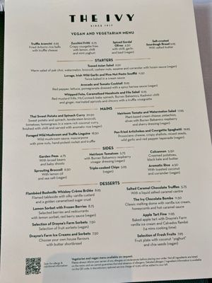 June 2026 menu   at The Ivy in Glasgow