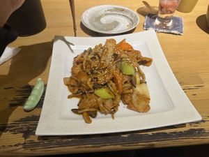 This was a kimchi dish made with soy meat and great vegetables. Very spicy. It was very good.   at Chimaki in Tokyo