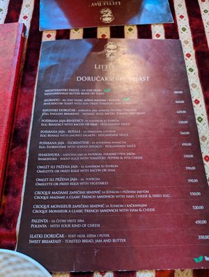 Brunch menu at Little Bay in Belgrade