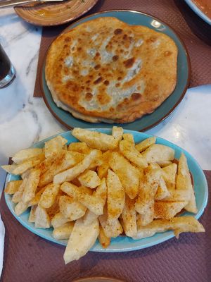 French fries and spinach pie at EPIKERO in Ioannina
