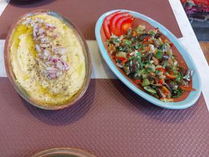 Mushed fava beans and eggplant salad at EPIKERO in Ioannina