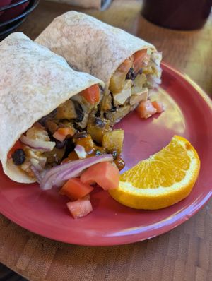 Vegan breakfast burrito with tofu at Strictly Organic in Bend