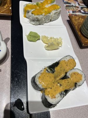 Mango and salmon sushi   at Tenon Vegetarian Cuisine in Markham