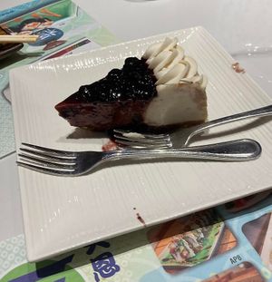 Vegan blueberry cheesecake.  at Tenon Vegetarian Cuisine in Markham