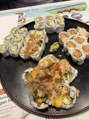 Unagi avocado, A/C, california, sweet potato and king mushroom special rolls  at Tenon Vegetarian Cuisine in Markham