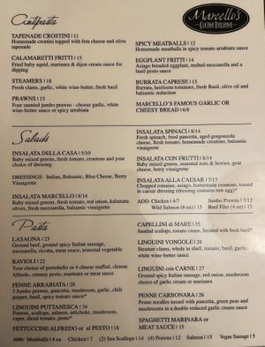 Menu cont’d  at Marcello's Cucina Italiana in Sunriver