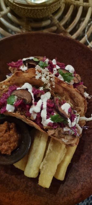 Jackfruit tacos with polenta chips at Casa Curandera Bali in Ubud