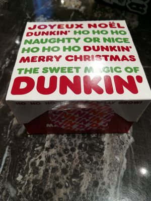 Xmas themed packaging, unfortunately comes for every single donut.. at BRU - Dunkin' - A Gates in Zaventem