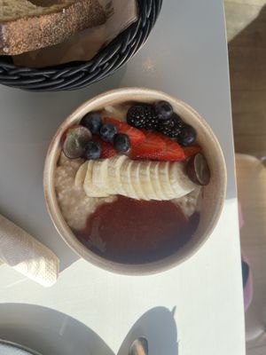 Bowl B - Oatmeal with almond milk   at Social Brew in Copenhagen