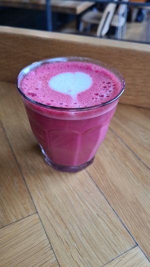 Beetroot Latte with oat milk at Social Brew in Copenhagen