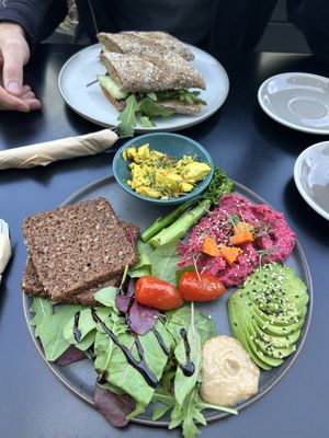 “Vegan morning” plate and avocado sandwich  at Social Brew in Copenhagen