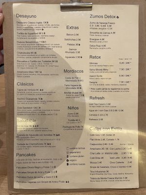 The menu  at Billy Brunch & Lounge in Barcelona