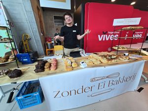 Stall at Vegan Afairs, Bruges, Oct 2024 at Zonder Ei Bakkerij in Ghent