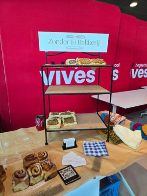 Stall at Vegan Afairs, Bruges, Oct 2024 at Zonder Ei Bakkerij in Ghent